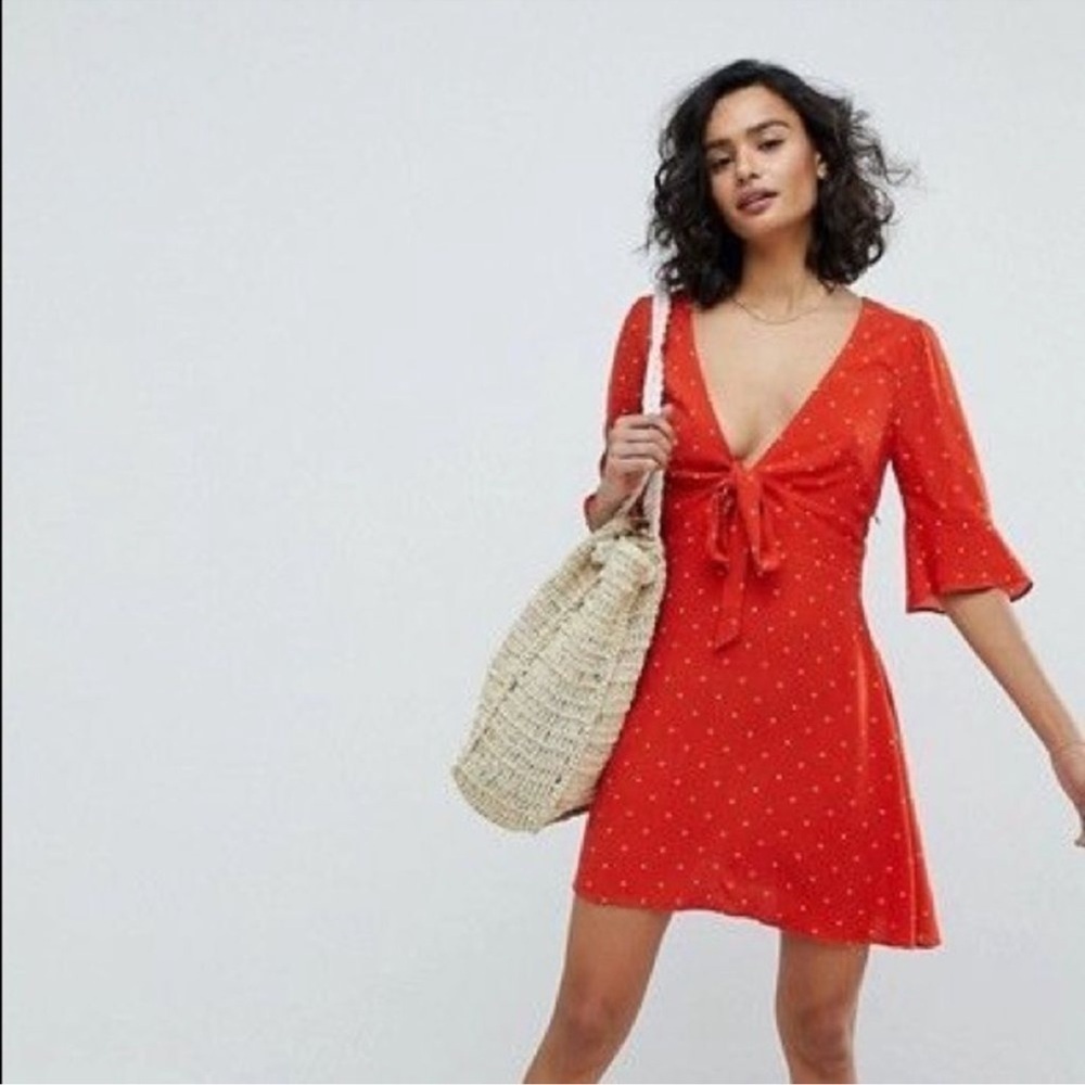 Free People All Yours Mini Dress Polka Dot Flame Red Size 6 Medium - Picture 2 of 7